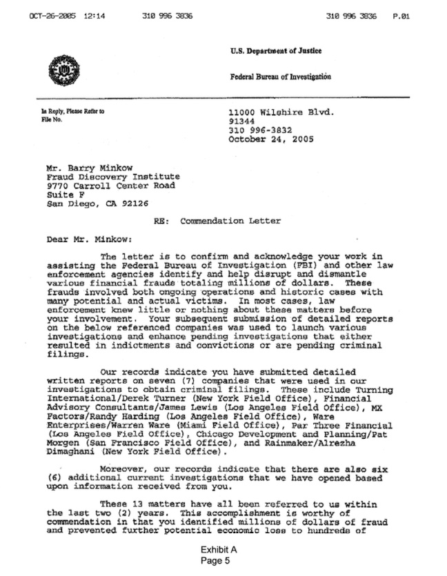 FBI Commendation Letter Page 2 — signature and summary
