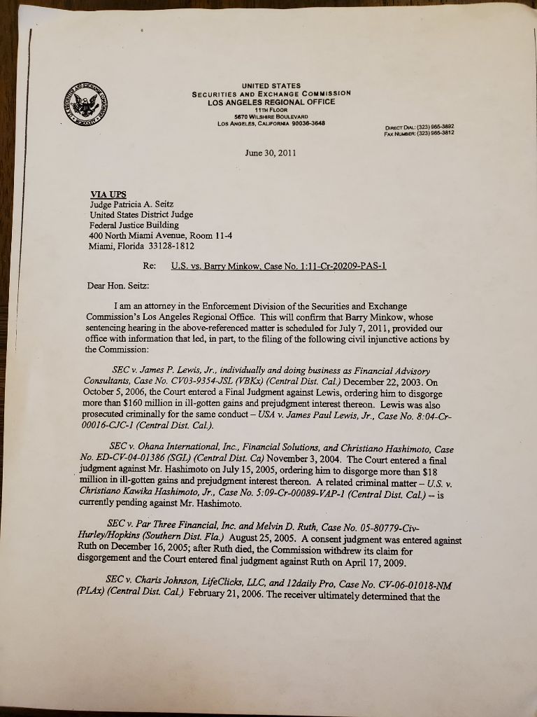 SEC Commendation Letter — Page 2 signature Peter Del Greco
